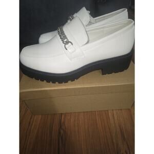 IDIFU IN2 Platform Loafers for Women Chain Chunky Heel Penny Loafers White Sz 9